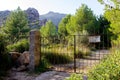 Closed Gate with Sign Ã¢â¬Å¾Private Hunting AreaÃ¢â¬Å in Spanish in the City of Cala Sant Vicent, Mallorca, Spain 2018